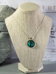 Tree of Life Cabochon with entrancing pastel greens and blues, on silver-finish mount and snake chain