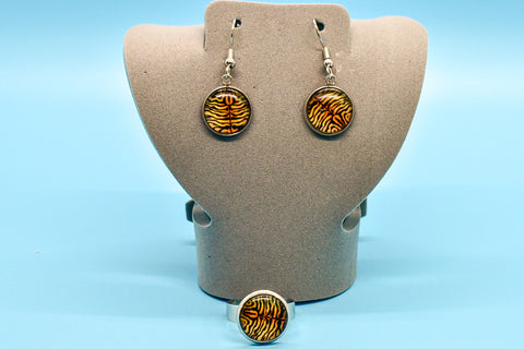 Earrings and Ring Set - Tiger Skin Cabochon