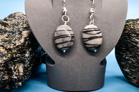 Earrings - Striking Black and White Jasper