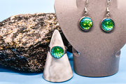 Earrings and Ring Set - Green Glaze Cabochon