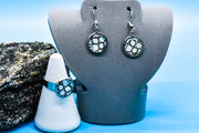 Earrings and Ring Set - Black Snow Leopard Cabochon