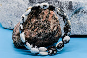 Bracelet - Memory Wire with Black and White Jasper