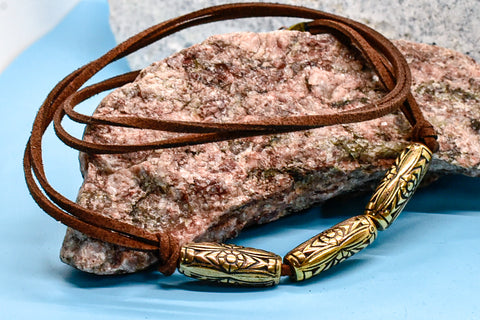 Bracelet or Necklace - Brown Suede and Brass Complements