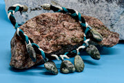 Bracelet - Multicoloured Suede Cord and Jade Coloured Rocks