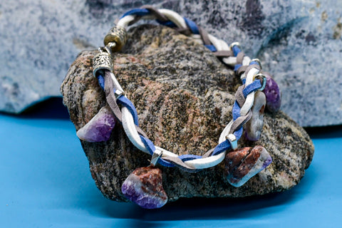 Bracelet - Multicoloured Cord and Amethyst