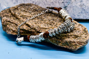 Bracelet - Brown Suede Cord Filled with Tibetan Style Silver Beads