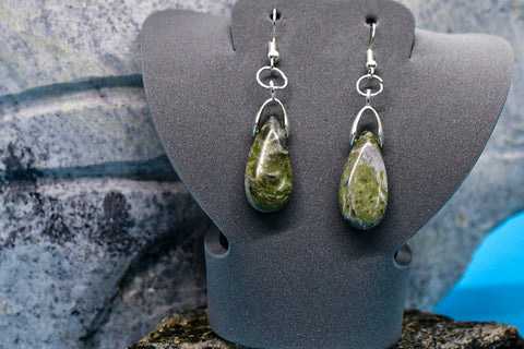 Earrings - Black and Green Jasper Drops