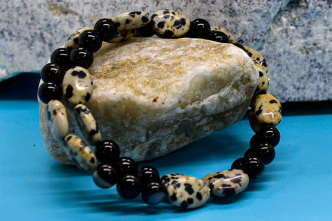 Bracelet - Memory Wire with Dalmatian Jasper Stones