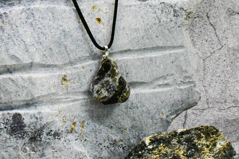 Necklace - Gray Rock with Stripes and Accents