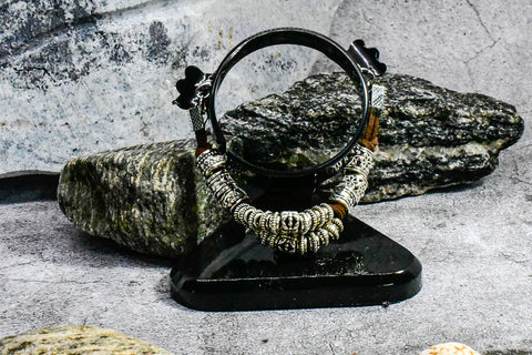 Bracelet - Brown Suede Cord Filled with Tibetan Style Silver Beads