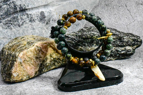 Bracelet - Memory Wire with Tiger Eye and Complementary Beads