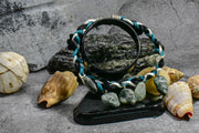 Bracelet - Multicoloured Suede Cord and Jade Coloured Rocks