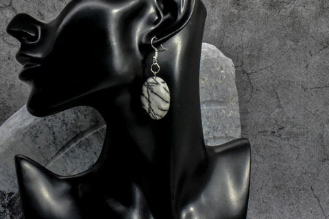 Earrings - Dramatic Jasper Black and White Stones