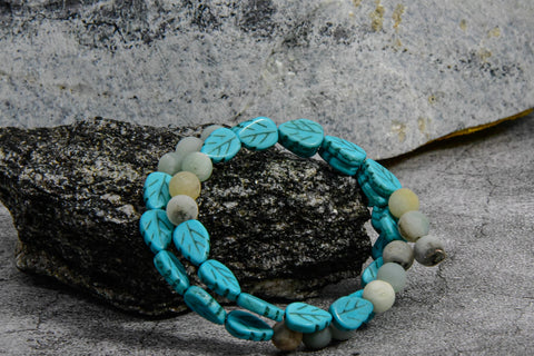 Bracelet - Memory Wire with Abundant Turquoise Pieces