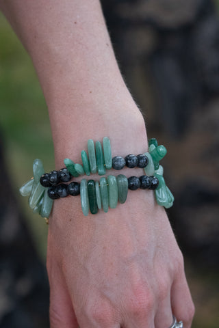 Bracelet - Memory Wire with Riot of Green Aventine