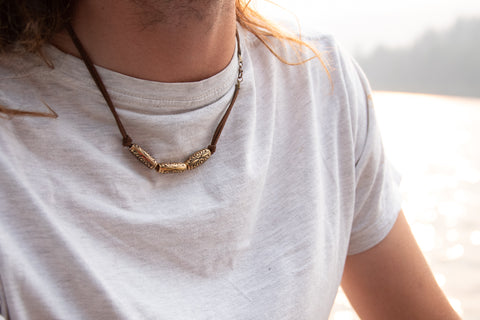 Bracelet or Necklace - Brown Suede and Brass Complements