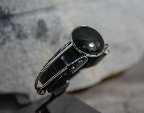 Bracelet - Silver with Black Cabochon Stone