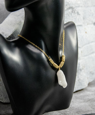 Black Chain Necklace with Intriguing Quartz Rock