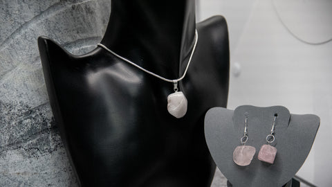 Rose Quartz Matching Necklace and Earrings