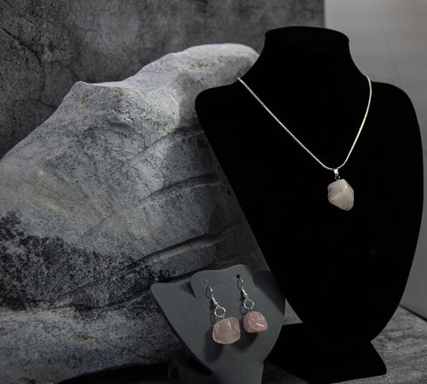 Rose Quartz Matching Necklace and Earrings