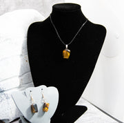 Braided Leather Tiger Eye Matching Earrings and Leather Braided Necklace