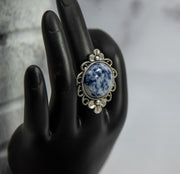 Retro Ring - Blue Patterned Cabochon