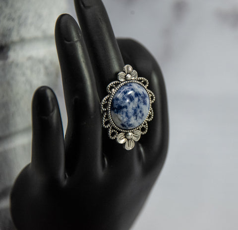 Retro Ring - Blue Patterned Cabochon