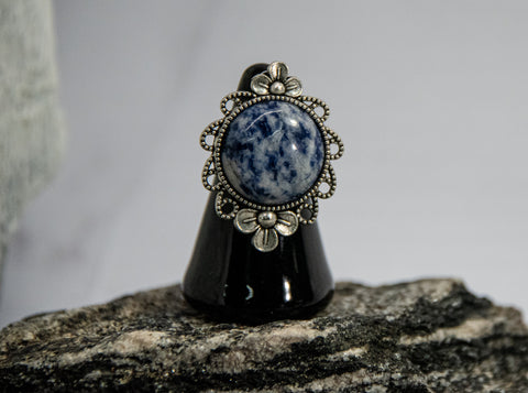 Retro Ring - Blue Patterned Cabochon