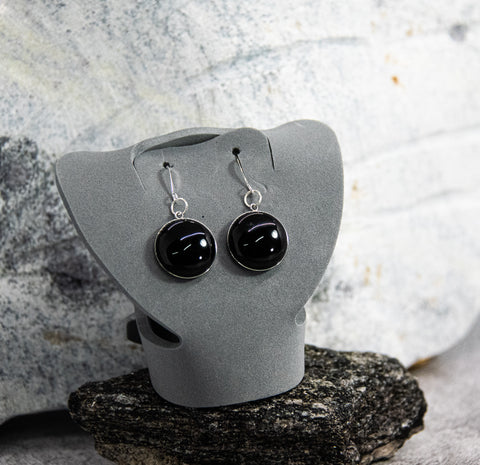 Dramatic Black Cabochon Stone Earring