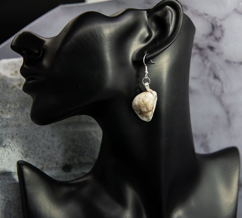 White Quartz Shield Rocks Patterned Earrings