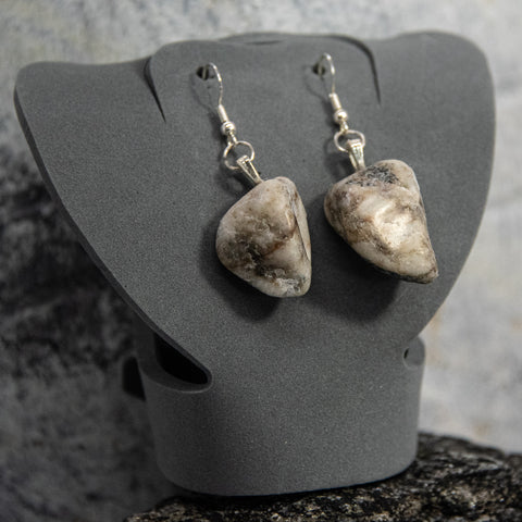 White Quartz Shield Rocks Patterned Earrings