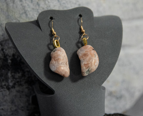 Dramatic White Quartz Rock Earrings with pink, red and grey accents and intrusions