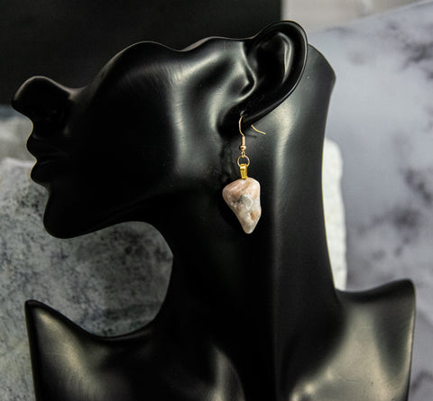 Earrings - Dramatic White Quartz rocks with pink, red and grey accents and intrusions