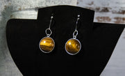 Dramatic Tiger Eye Cabochon stones earrings