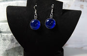 Dramatic deep-blue Cat's Eye Cabochon elegant long earrings