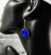 Dramatic deep-blue Cat's Eye Cabochon elegant long earrings