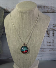 Tree of Life Cabochon with entrancing pastel reds and blues, on silver-finish necklace