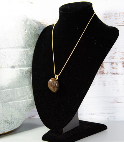 Finished and shaped Tiger Eye stone necklace, dark brown with multitude of cream accents