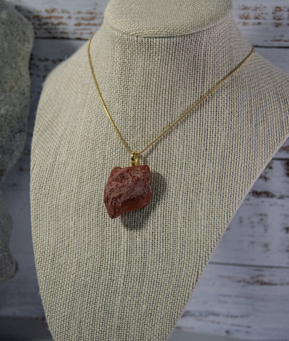 Unfinished red Aventurine rock necklace, with intriguing shape and cream and light brown accents