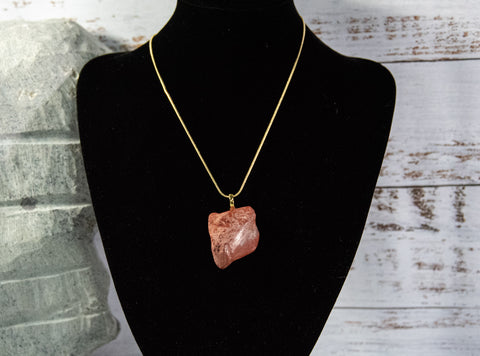 Unfinished red Aventurine rock necklace, with intriguing shape and cream and light brown accents