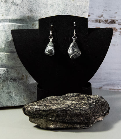 From Mother Rock - Dramatic black and white layered rock on silver-finish earrings