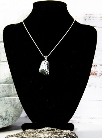 From Mother Rock - Dramatic black and white layered rock necklace on silver-finish snake chain