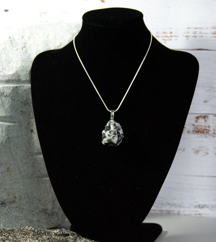 Mother Rock - Dramatic black and white Quartz rock with multitude of patterned black and white accents on silver-finish snake chain