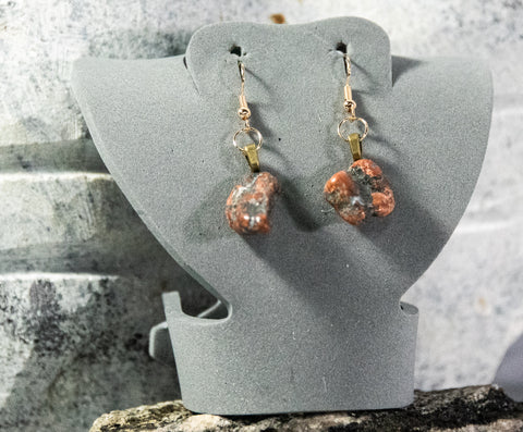 Mother Rock - Dramatic red Quartz rocks with multitude of red, black and white accents on gold-finish earrings